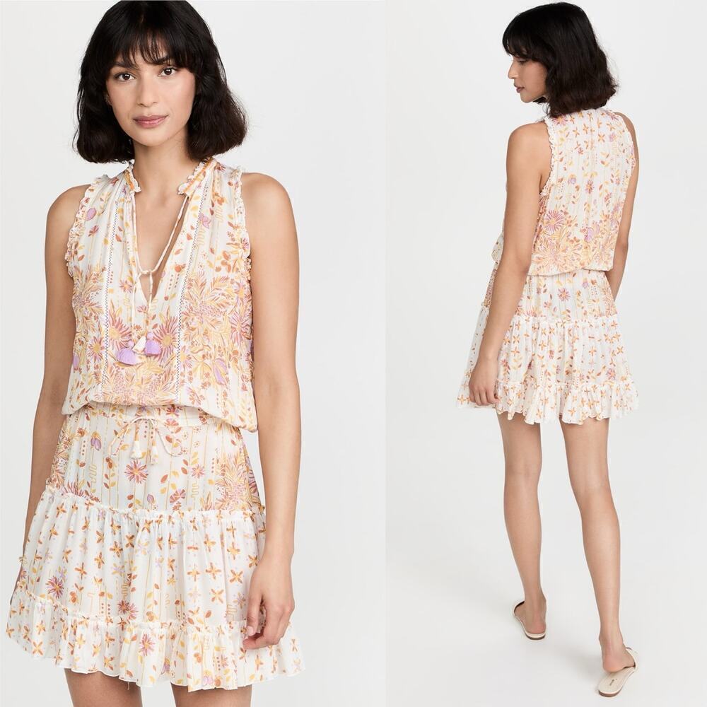 Poupette St. Barth Clara V Mini Dress White/Orange Rivera Medium Synch Waist